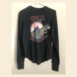 Harley Davidson Women's Black Over Dye Long Sleeve Graphic Thermal
